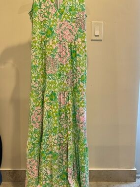 Lilly Pulitzer Sydnee Maxi Dress S Fauna Green Lime Feeling Good Pink Floral